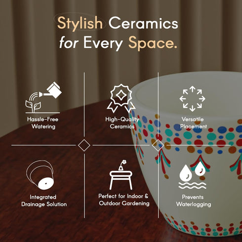 White Tribal Dotted Ceramic Clay Pots - The Earth Store - Planter